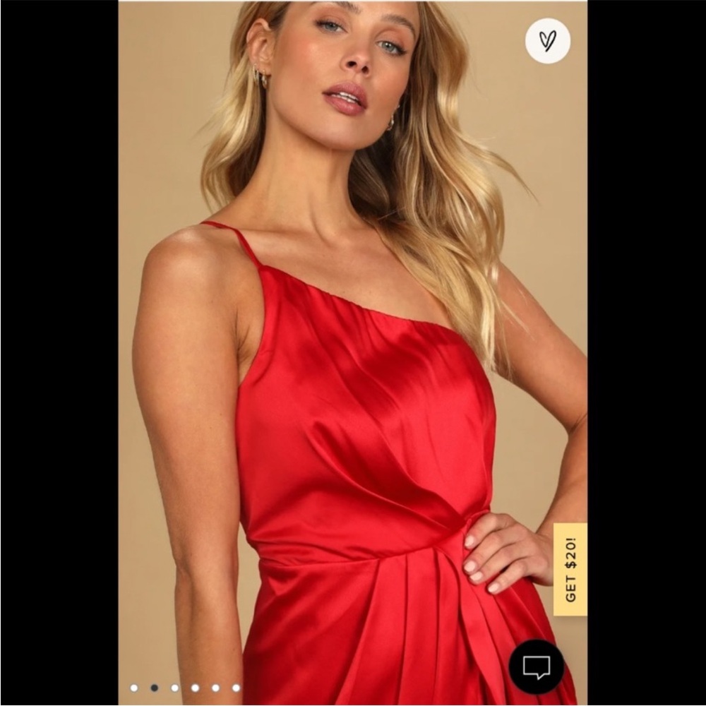 Lulu’s Red Satin One Shoulder Asymmetrical Dress